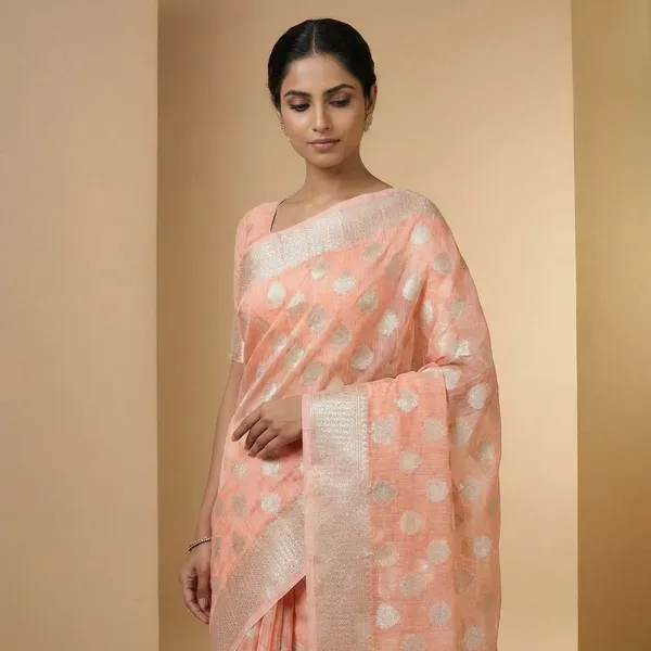 Pink_Polka_Dot_With_Silver_Border_Silk_Saree_For_Women