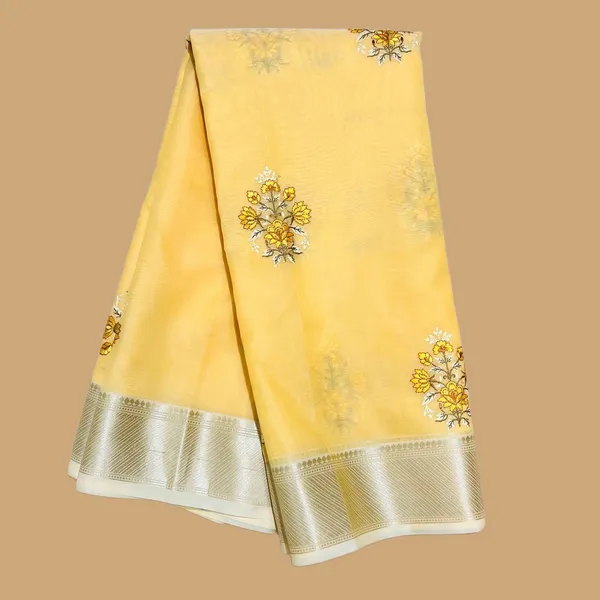 Yellow_Embroidered_With_Silver_Zari_Border_Silk_Saree_For_Women