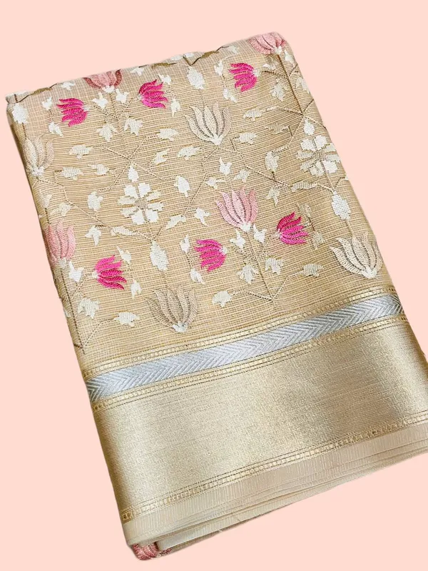 Golden_Floral_Woven_With_Zari_Border_Silk_Saree_For_Women