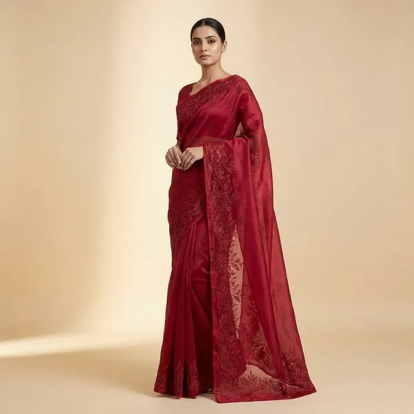 Red_Elegant_With_Embroidered_Floral_Border_Silk_Saree_For_Women