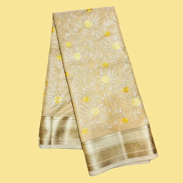 Beige_Elegant_With_Gold_And_Yellow_Floral_Embroidery_Silk_Saree_For_Women