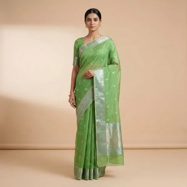 Green_Embroidered_Floral_With_Zari_Border_Silk_Saree_For_Women