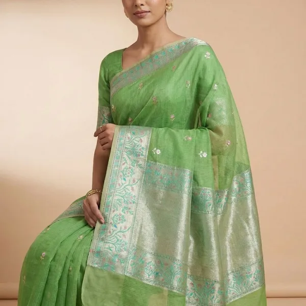 Green_Embroidered_Floral_With_Zari_Border_Silk_Saree_For_Women
