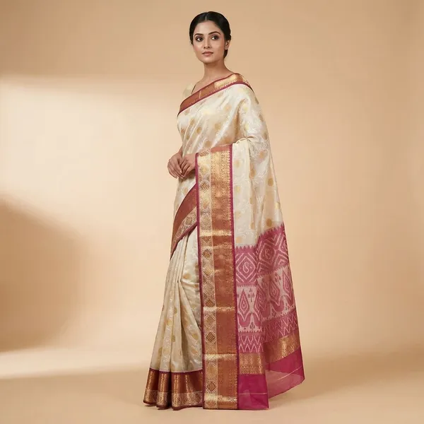 Off_White_Traditional_With_Maroon_Border_And_Pallu_Silk_Saree_For_Women
