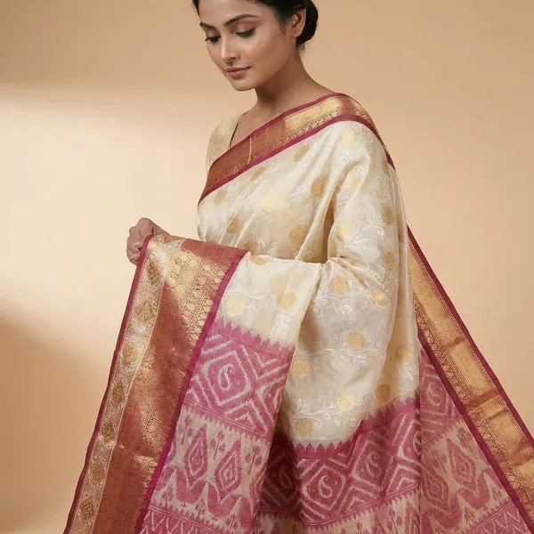 Off_White_Traditional_With_Maroon_Border_And_Pallu_Silk_Saree_For_Women