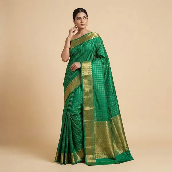 Green_Traditional_With_Golden_Zari_Border_Silk_Saree_For_Women
