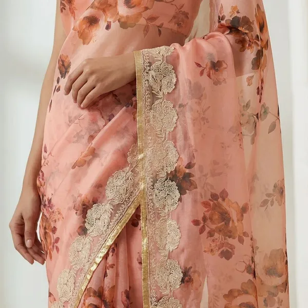 Pink_Floral_Print_With_Golden_Border_Silk_Saree_For_Women
