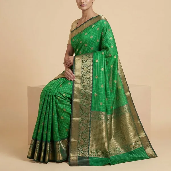 Green_With_Golden_Zari_Border_And_Motifs_Silk_Saree_For_Women