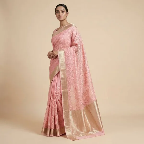 Pink_With_Floral_Embroidery_And_Silver_Border_Silk_Saree_For_Women