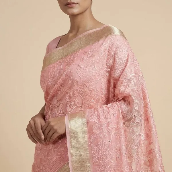 Pink_With_Floral_Embroidery_And_Silver_Border_Silk_Saree_For_Women