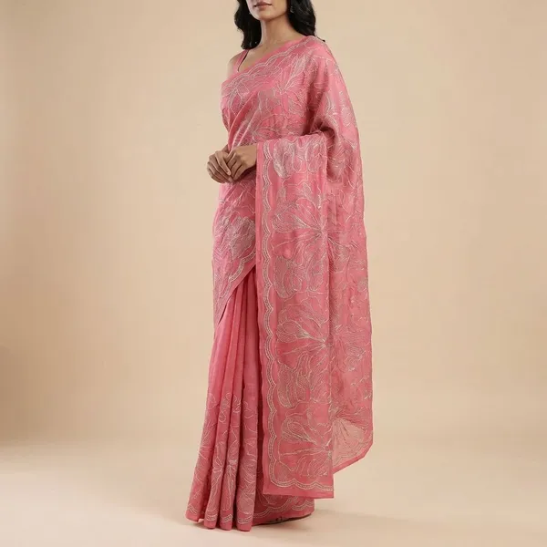 Pink_Embroidered_Floral_Fabric_With_Scalloped_Border___Unstitched_Material_Silk_Saree_For_Women