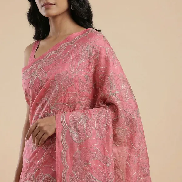 Pink_Embroidered_Floral_Fabric_With_Scalloped_Border___Unstitched_Material_Silk_Saree_For_Women