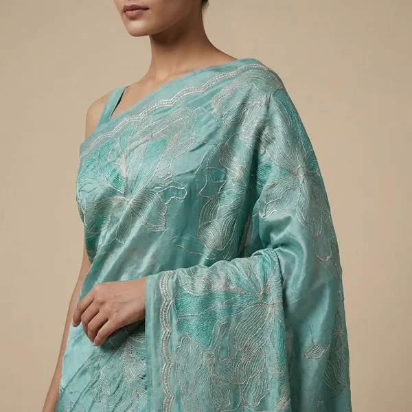 Teal_Floral_Embroidered_Fabric_With_Scalloped_Border_Silk_Saree_For_Women