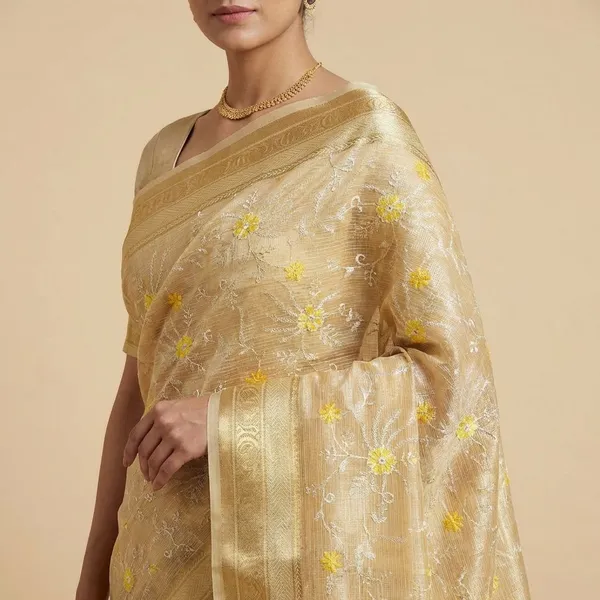 Beige_Elegant_With_Gold_And_Yellow_Floral_Embroidery_Silk_Saree_For_Women