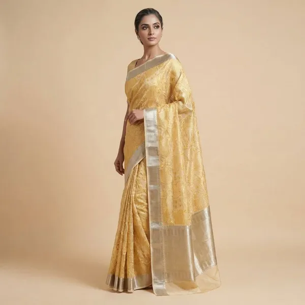 Yellow_Traditional_South_Indian_Kanchipuram_With_Golden_Zari_Border_Silk_Saree_For_Women