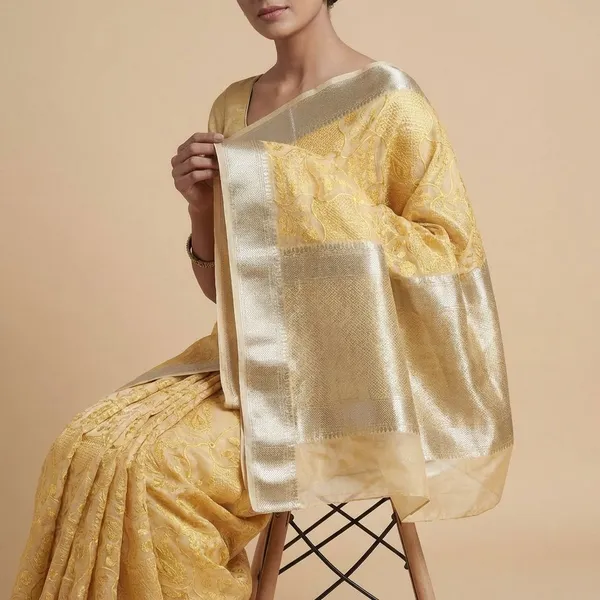 Yellow_Traditional_South_Indian_Kanchipuram_With_Golden_Zari_Border_Silk_Saree_For_Women