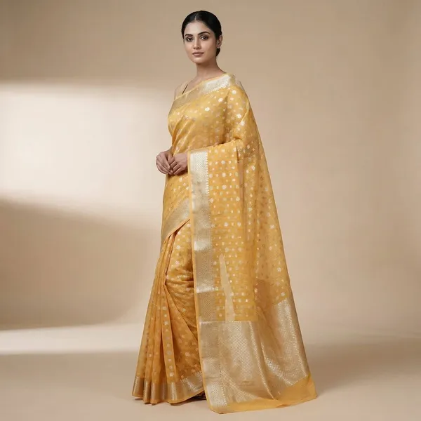 Yellow_Traditional_With_Golden_Zari_Weaving_And_Border_Silk_Saree_For_Women