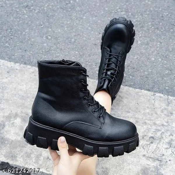 Black_Synthetic_Ankle_Boot_For_Women