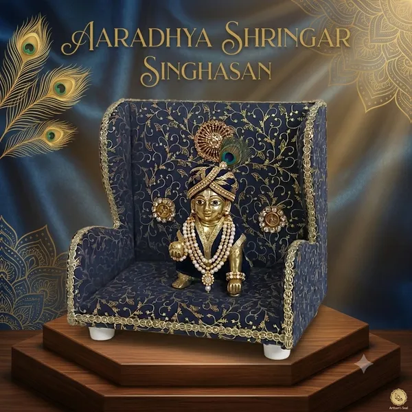 Multicolour_Miniature_Decorative_Wingback_Chair_Navy_With_Gold_Floral_Embroidery_For_Pooja_Decoration
