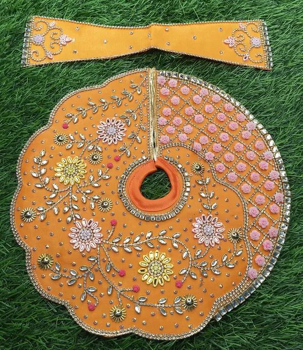 Yellow_Handcrafted_Orange_Deity_Dress_Poshak_With_Mirror_Work_Embellishments_For_Laddu_Gopal_Krishna_Idol_For_Pooja_Decoration