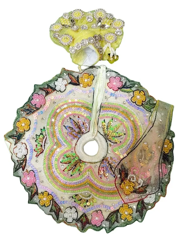 LADU_GOPAL_HANDMADE_POSHAK_3_PC_SETWhy_Choose_This_Poshak?_This_is_a_"Masterpiece"_set_for_devotees_who_want_an_exclusive,_high-end_look_for_their_Thakur_Ji._The_combination_of_vibrant_multi-color_embroidery_against_the_soft_ivory_fabric_offers_a_celestial_and_joyful_aesthetic_that_will_make_your_deity_the_centerpiece_of_devotion._Care_Instructions:_Dry_clean_only._Handle_with_extreme_care_to_maintain_the_integrity_of_the_delicate_pearl_settings_and_heavy_sequin_work.