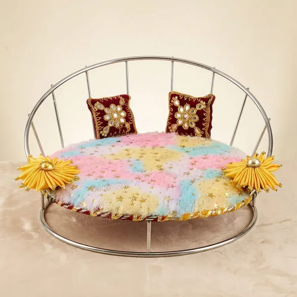 Handcrafted_Miniature_Decorative_Doll_Bed_With_Floral_Mattress_Cushions_For_Pooja_Decor