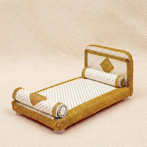 Handcrafted_Beaded_LADDU_GOPAL_Bed_With_Dotted_Cushioning_For_Pooja_Decor