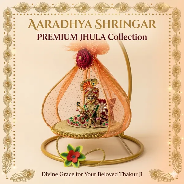 Decorative_Orange_Net_Hanging_BALL_Jhoola_With_Golden_Frame_For_LADDU_GOPAL
