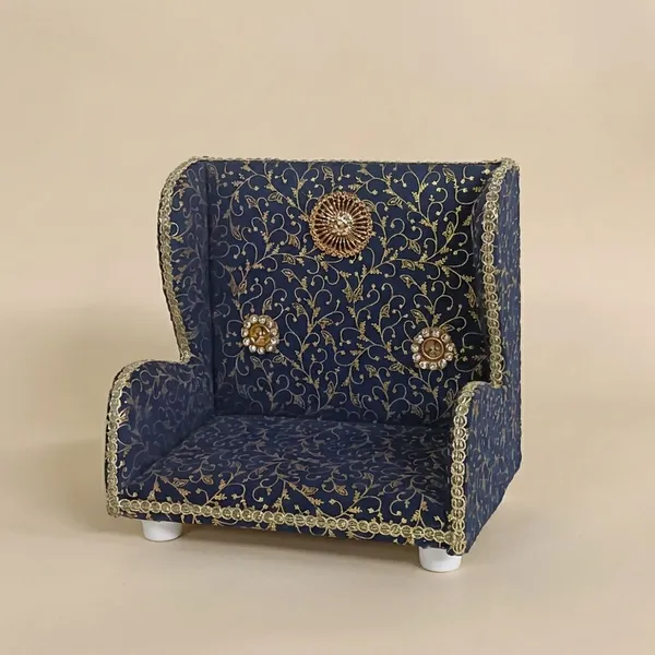 Multicolour_Miniature_Decorative_Wingback_Chair_Navy_With_Gold_Floral_Embroidery_For_Pooja_Decoration
