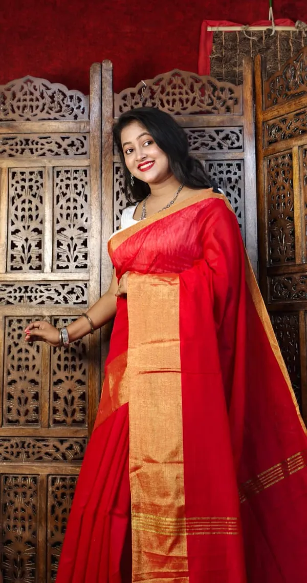Red_And_Light_Blue_Handloom_Cotton_Silk_Zari_Border_For_Women_With_Running_Blouse_Pack_Of_2