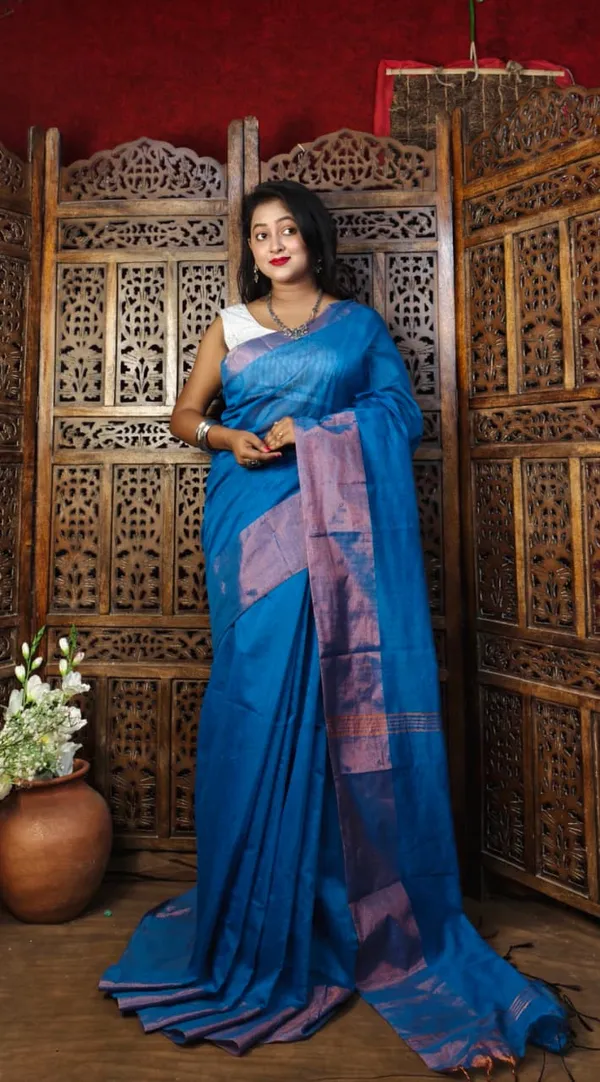 Red_And_Light_Blue_Handloom_Cotton_Silk_Zari_Border_For_Women_With_Running_Blouse_Pack_Of_2