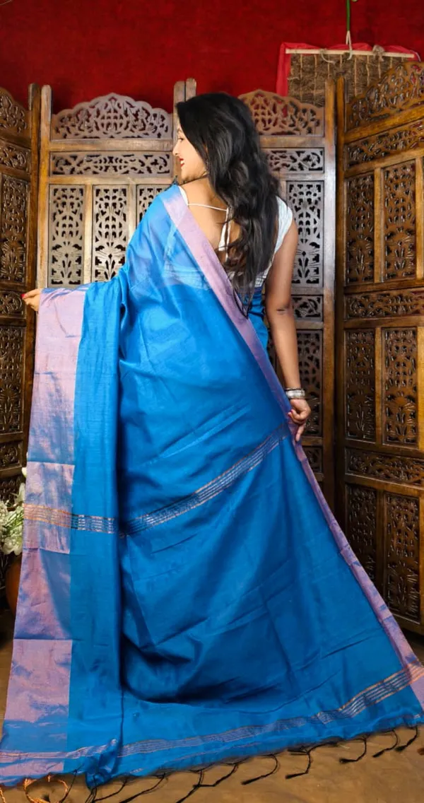 Light_Blue_Handloom_Cotton_Silk_Zari_Border_For_Women_With_Running_Blouse