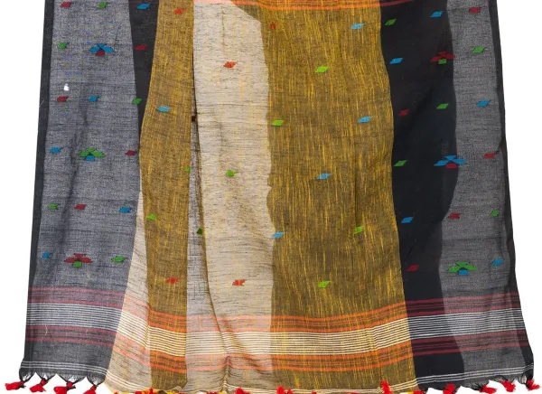Deep_Brown_&_Black_Handloom_Premium_Quality_Khadi_Cotton_Saree_for_Women_With_Blouse