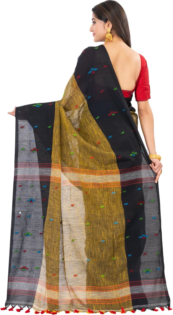 Deep_Brown_&_Black_Handloom_Premium_Quality_Khadi_Cotton_Saree_for_Women_With_Blouse