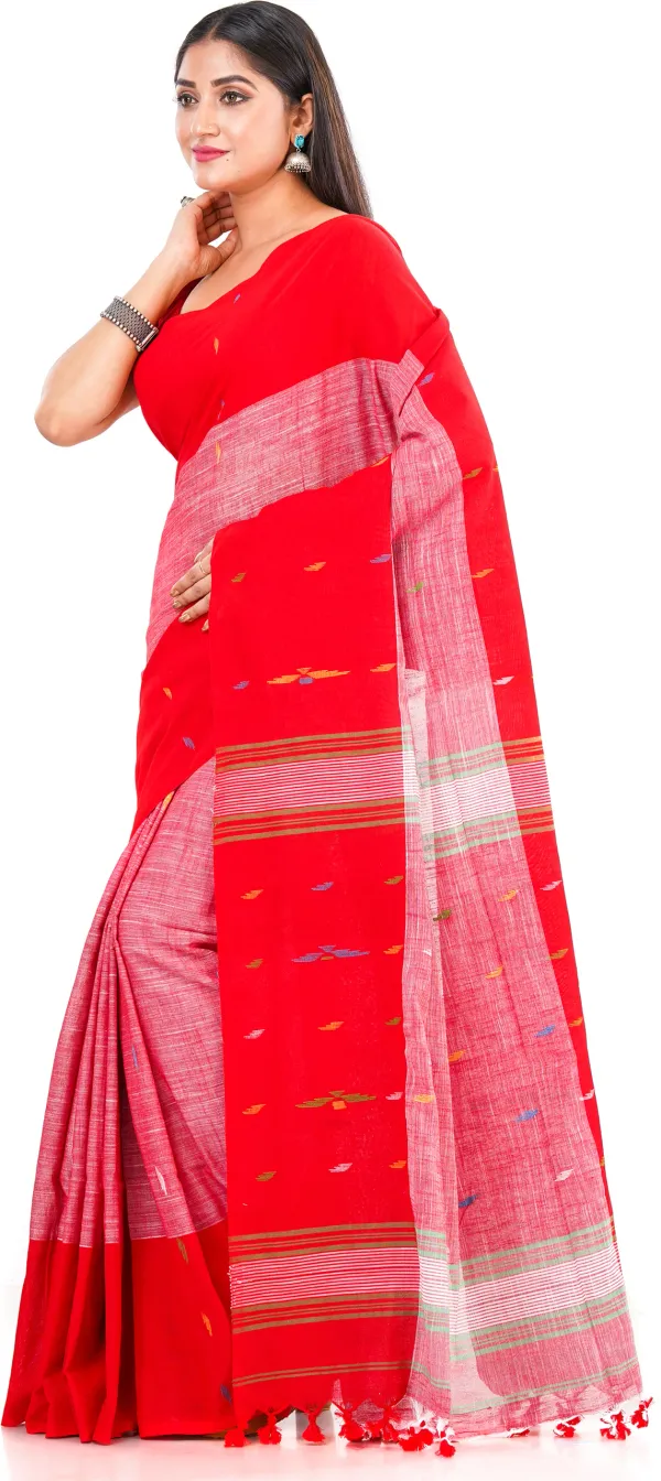 Red_Handloom_Premium_Quality_Khadi_Cotton_Saree_for_Women_With_Blouse