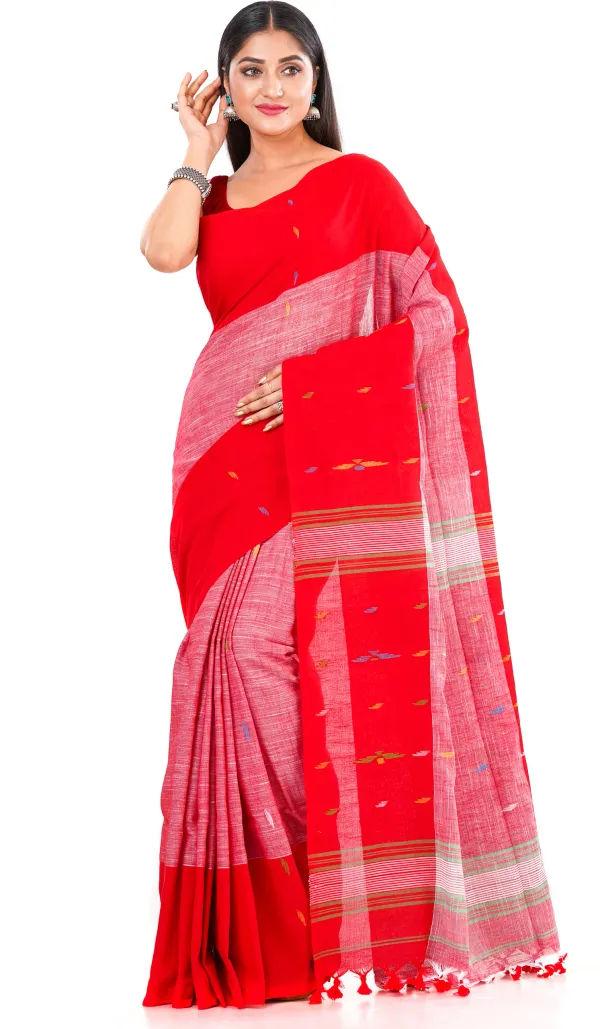 Red_Handloom_Premium_Quality_Khadi_Cotton_Saree_for_Women_With_Blouse