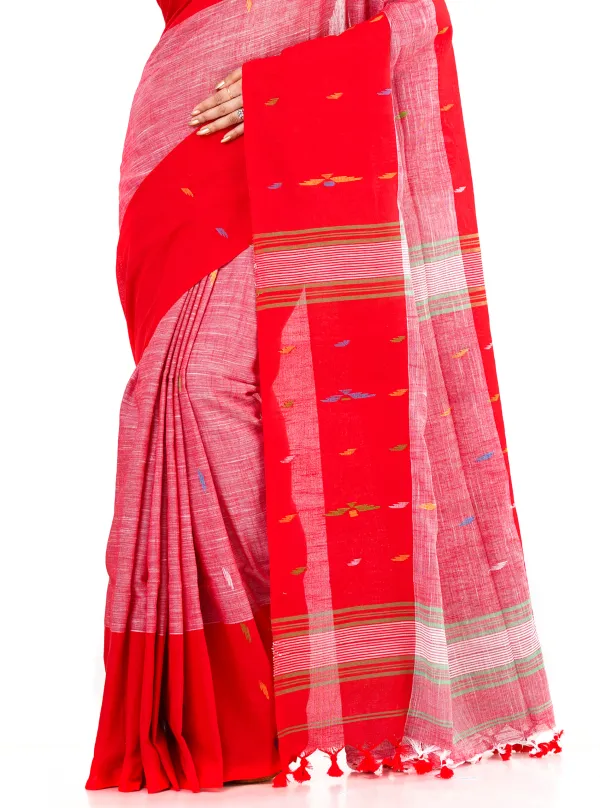 Red_Handloom_Premium_Quality_Khadi_Cotton_Saree_for_Women_With_Blouse