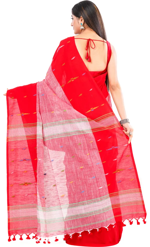 Red_Handloom_Premium_Quality_Khadi_Cotton_Saree_for_Women_With_Blouse