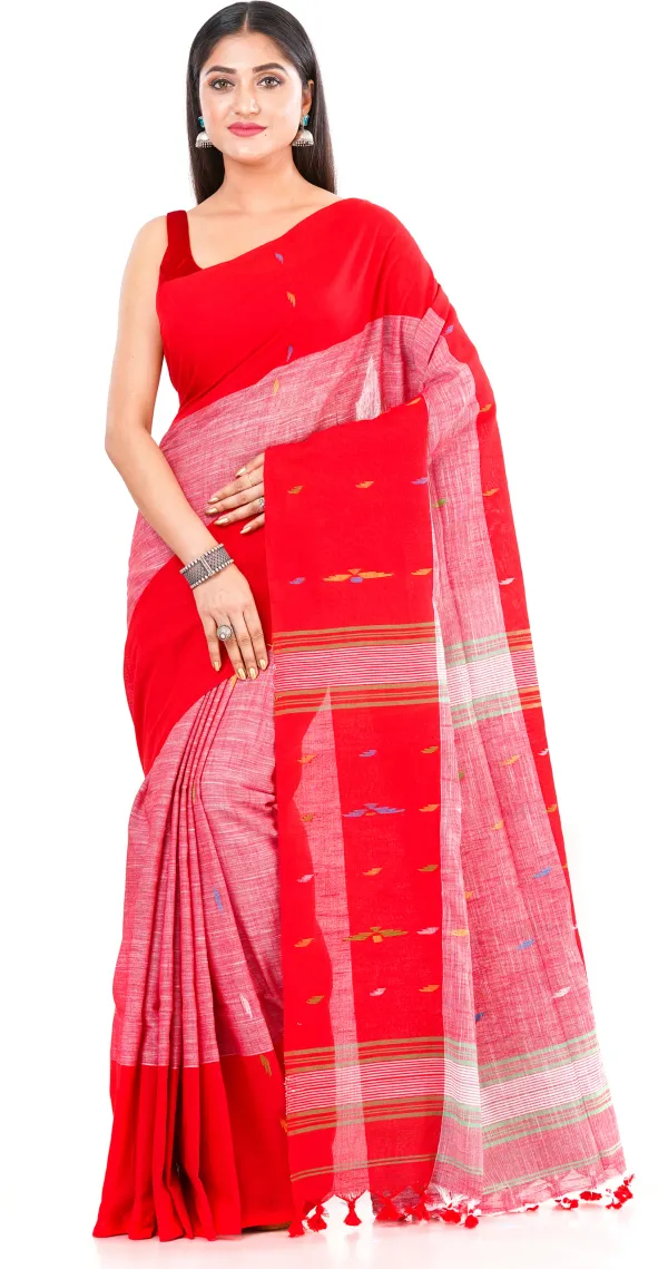 Red_Handloom_Premium_Quality_Khadi_Cotton_Saree_for_Women_With_Blouse