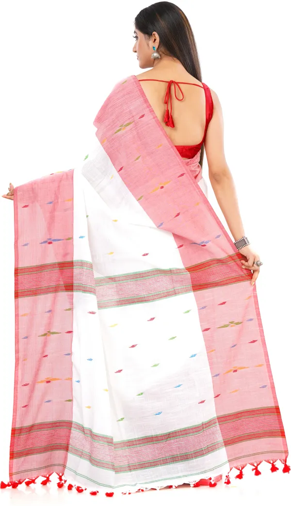 White_&_Red_Handloom_Premium_Quality_Khadi_Cotton_Saree_for_Women_With_Blouse