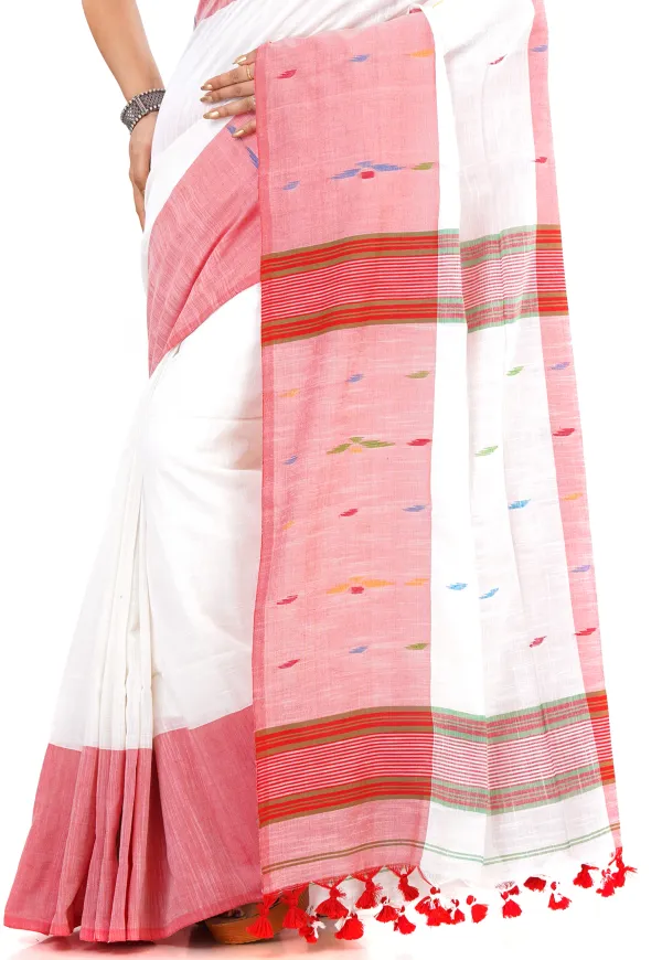 White_&_Red_Handloom_Premium_Quality_Khadi_Cotton_Saree_for_Women_With_Blouse