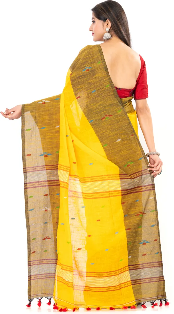 Yellow_Handloom_Premium_Quality_Khadi_Cotton_Saree_for_Women_With_Blouse