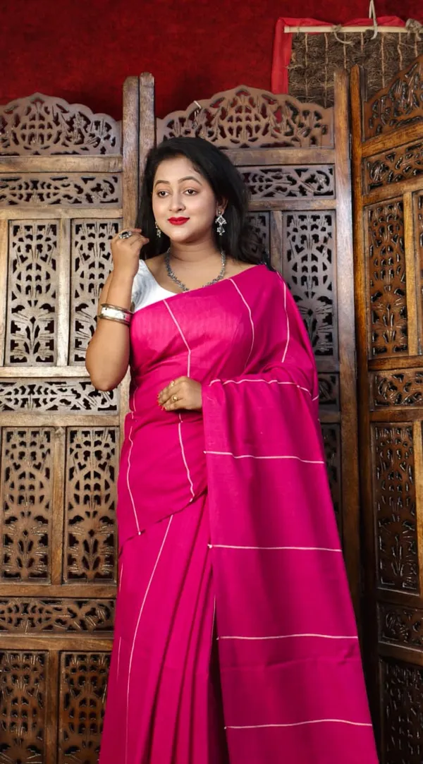 Pink_Premium_Handloom_Cotton_Khes_Saree_For_Women_With_Running_Blouse