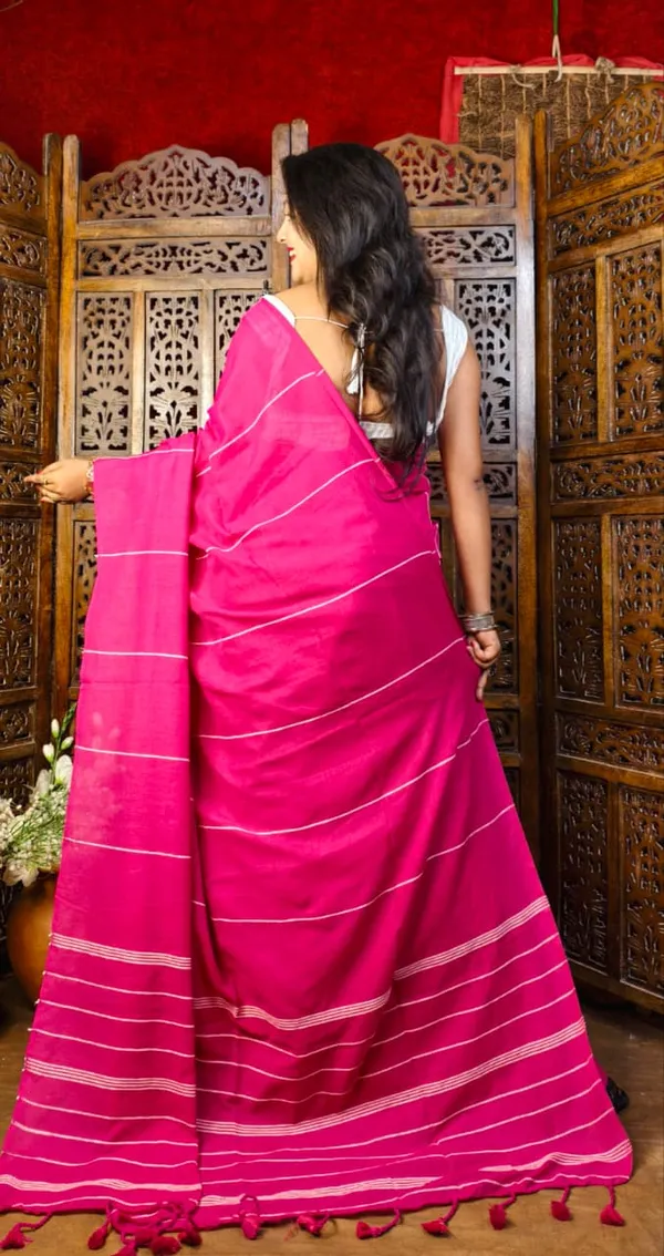 Pink_Premium_Handloom_Cotton_Khes_Saree_For_Women_With_Running_Blouse