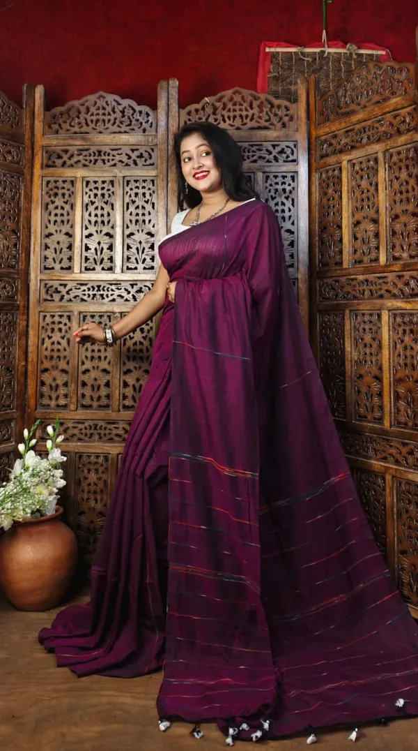 Purple_Premium_Handloom_Cotton_Khes_Saree_For_Women_With_Running_Blouse