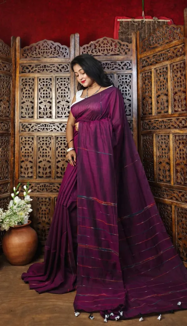 Purple_Premium_Handloom_Cotton_Khes_Saree_For_Women_With_Running_Blouse