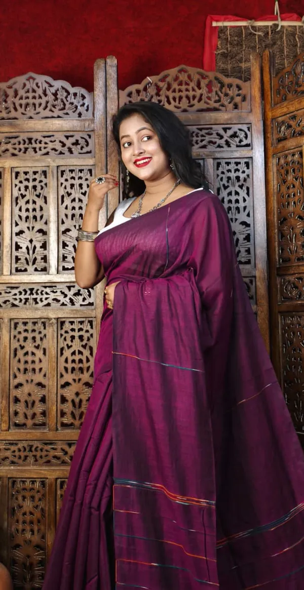 Purple_Premium_Handloom_Cotton_Khes_Saree_For_Women_With_Running_Blouse