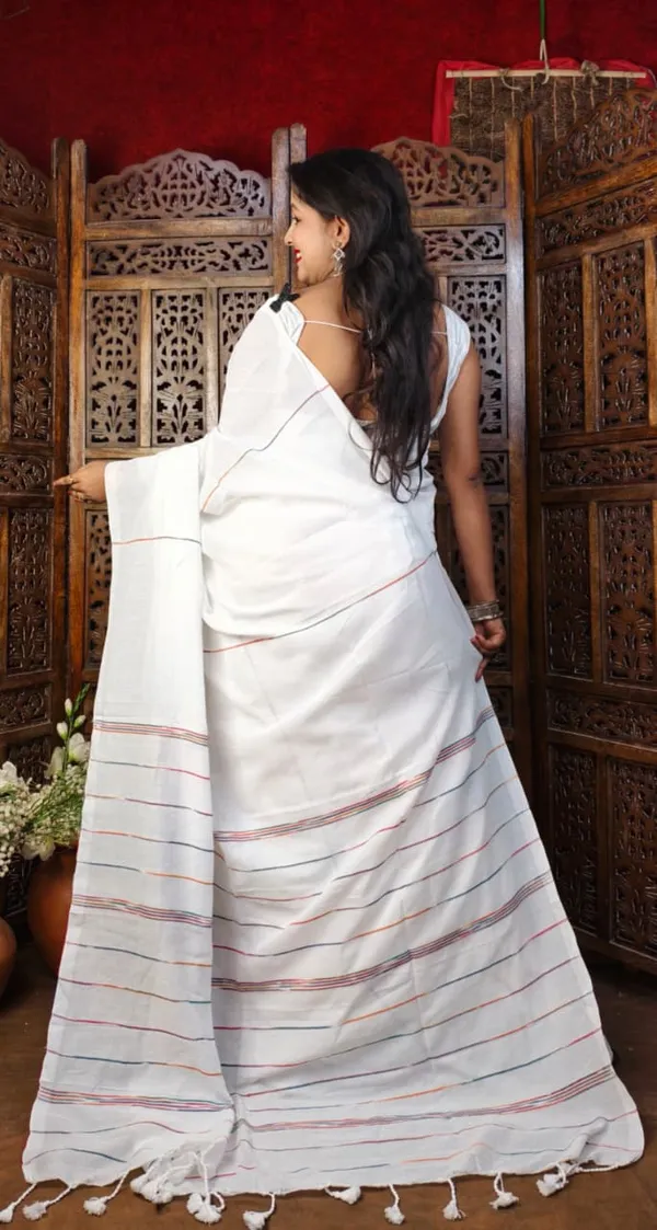 White_And_Yellow_Premium_Handloom_Cotton_Khes_Saree_For_Women_With_Running_Blouse_Pack_Of_2