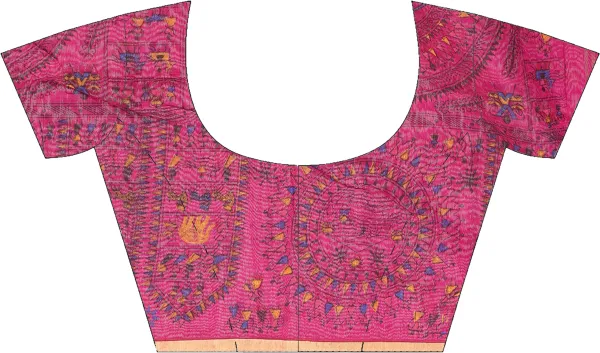 Green_And_Pink_Handloom_Premium_Qulity_Cotton_Slik_Madhubani_Print_Saree_With_Blouse_Piece