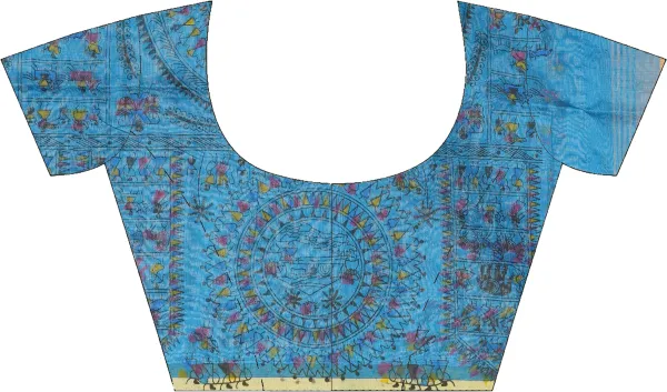 Yellow_And_Blue_Handloom_Premium_Qulity_Cotton_Slik_Madhubani_Print_Saree_With_Blouse_Piece